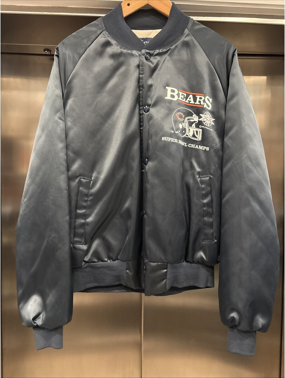 VTG Nasco Chicago Bears NFL Satin Jacket Navy Orange Men's L